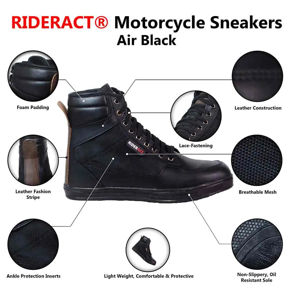 RIDERACT® Men’s Black Riding Sneakers Shoes Motorcycle boots Air