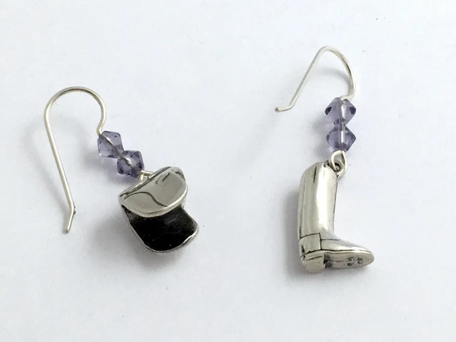 Sterling Silver English Saddle and Riding Boot dangle earrings-Horse, equestrian