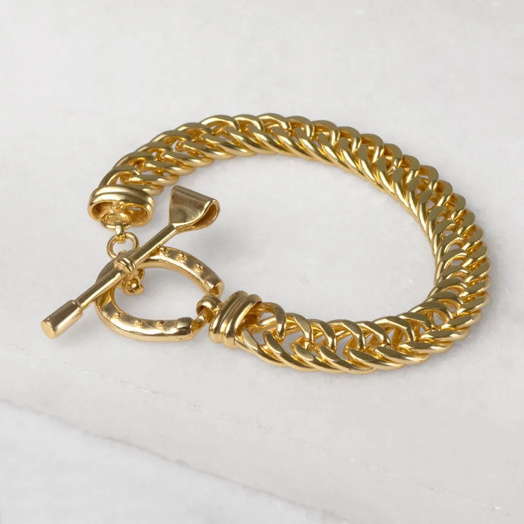T Bar Curb Chain Horseshoe Buckle Clasp 14K Gold Plated Brass Bracelet
