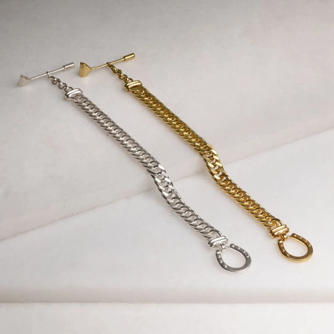 T Bar Curb Chain Horseshoe Buckle Clasp 14K Gold Plated Brass Bracelet