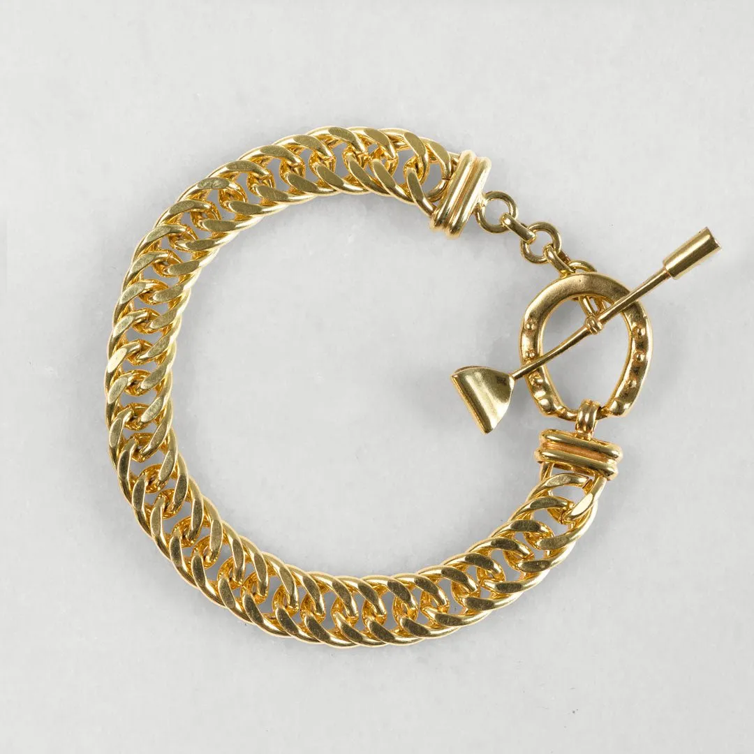 T Bar Curb Chain Horseshoe Buckle Clasp 14K Gold Plated Brass Bracelet