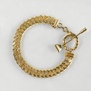 T Bar Curb Chain Horseshoe Buckle Clasp 14K Gold Plated Brass Bracelet