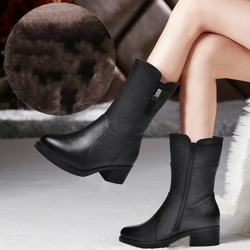 Thick Heel And Velvet Warm Cotton Boots Riding Boots