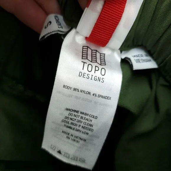 TOPO Designs Olive Green River Quick Dry Outdoor Trail Hiking Buckle Shorts