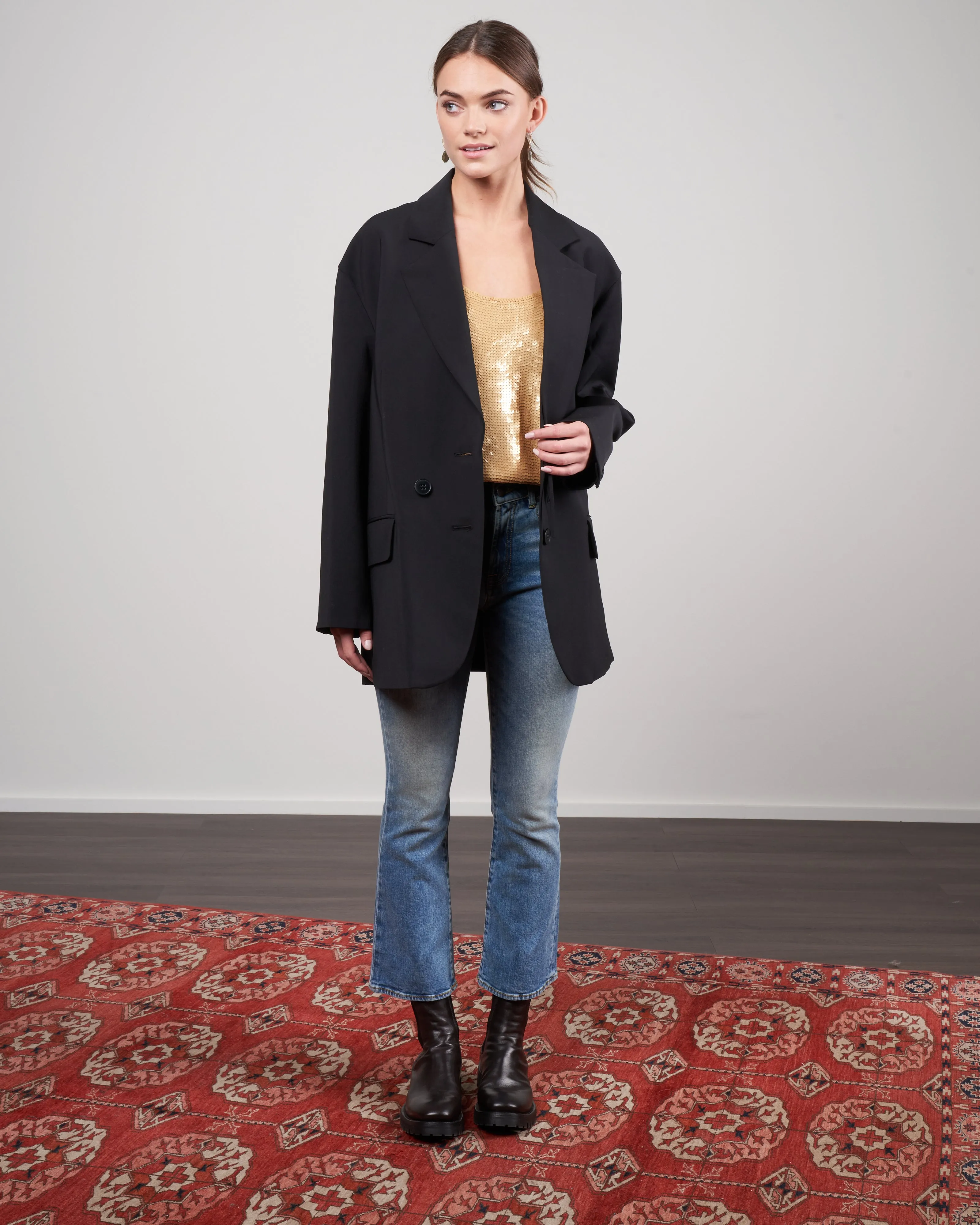 tropical wool detached lapel liam blazer - black