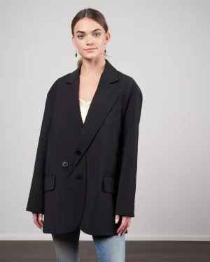 tropical wool detached lapel liam blazer - black