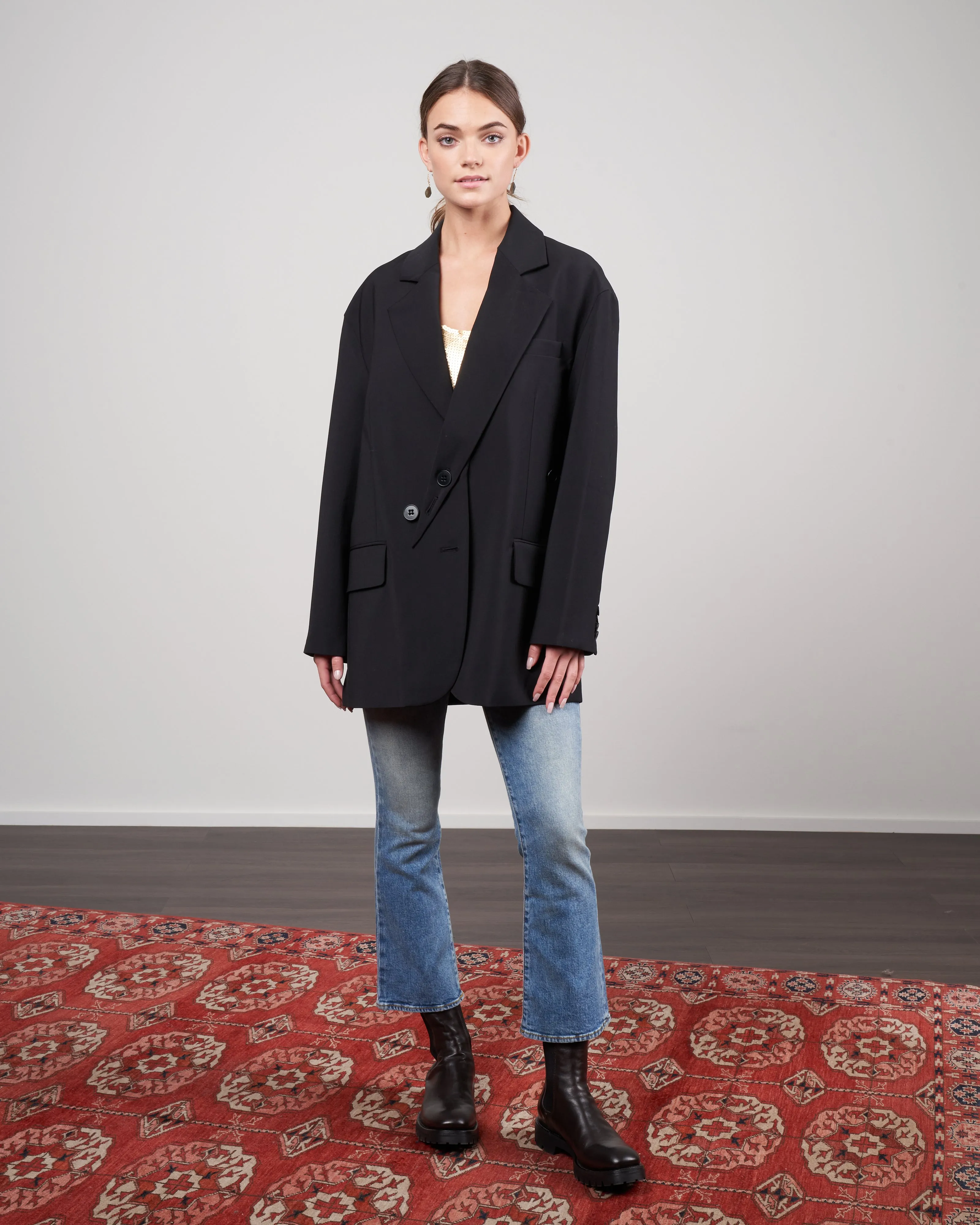 tropical wool detached lapel liam blazer - black
