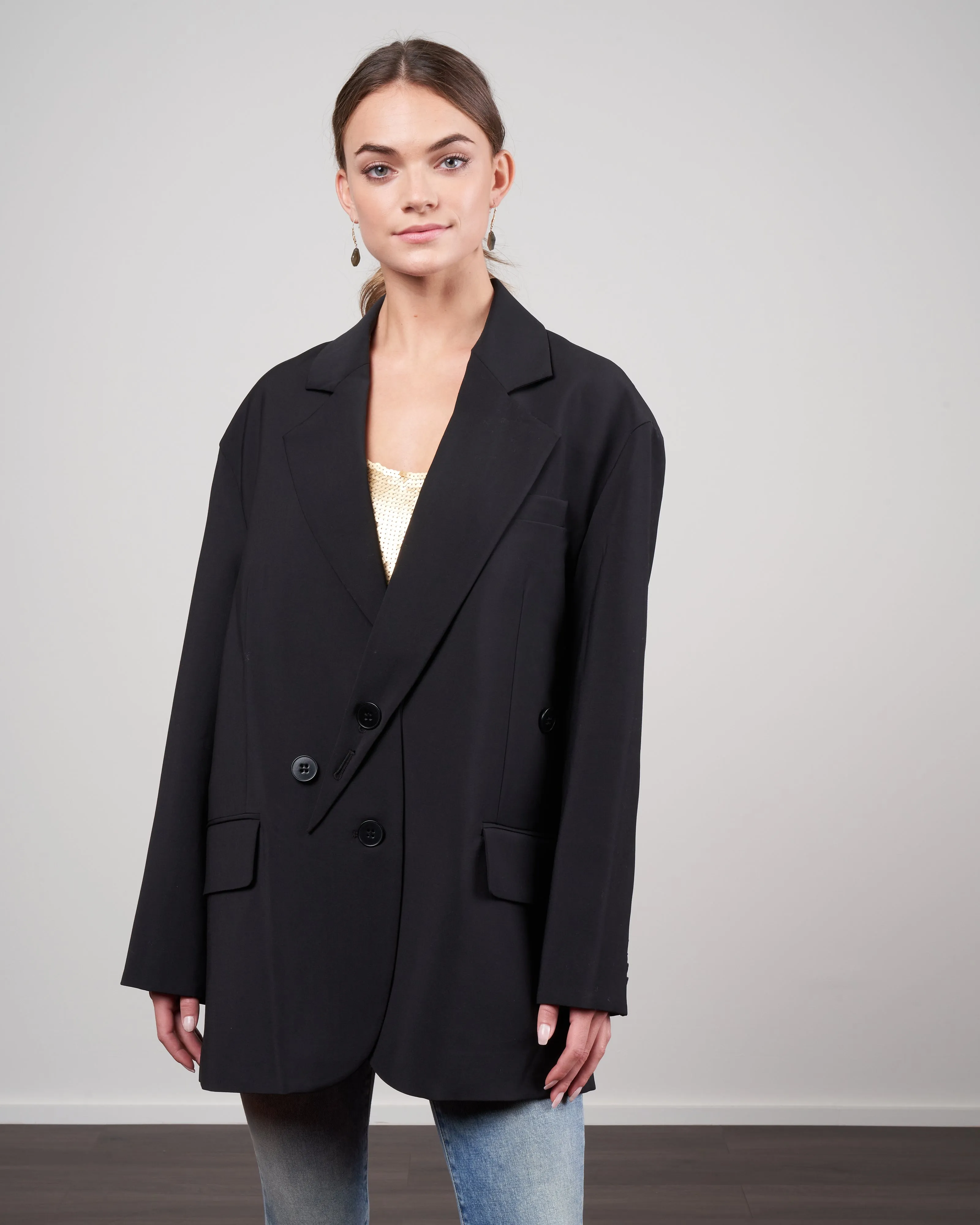 tropical wool detached lapel liam blazer - black