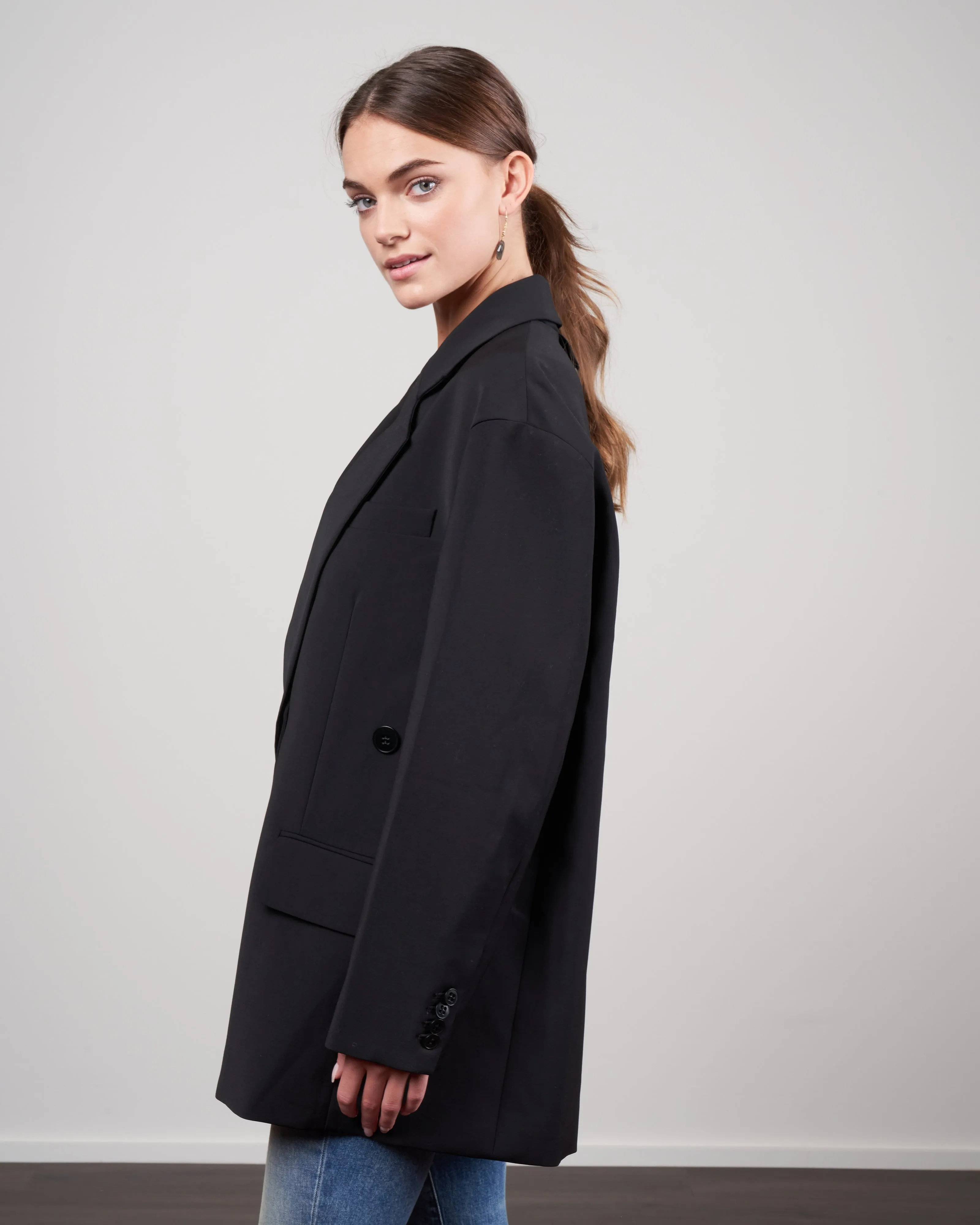 tropical wool detached lapel liam blazer - black