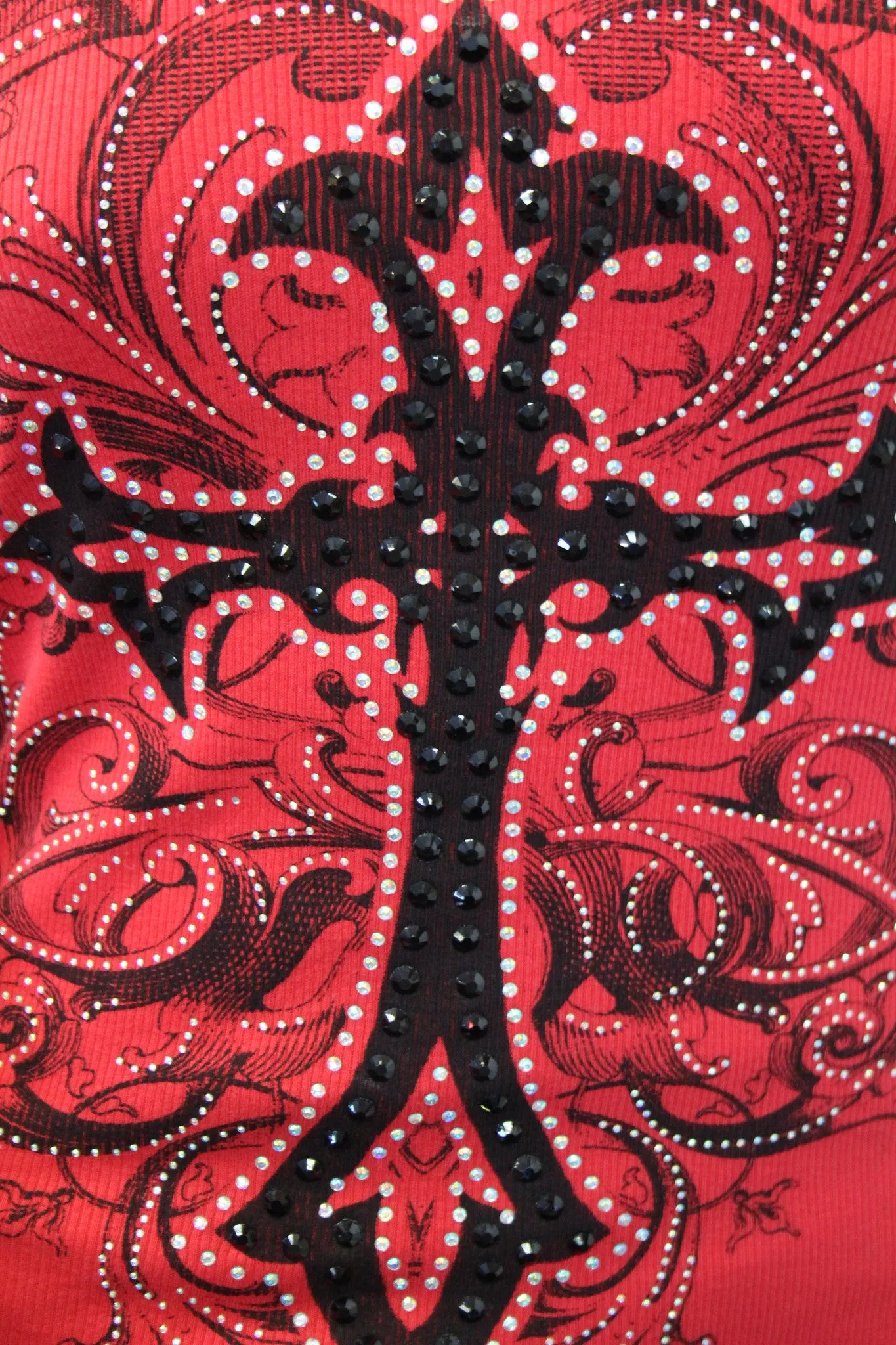 Vocal | Red Long Sleeve Thermal with Cross and Rhinestones Top
