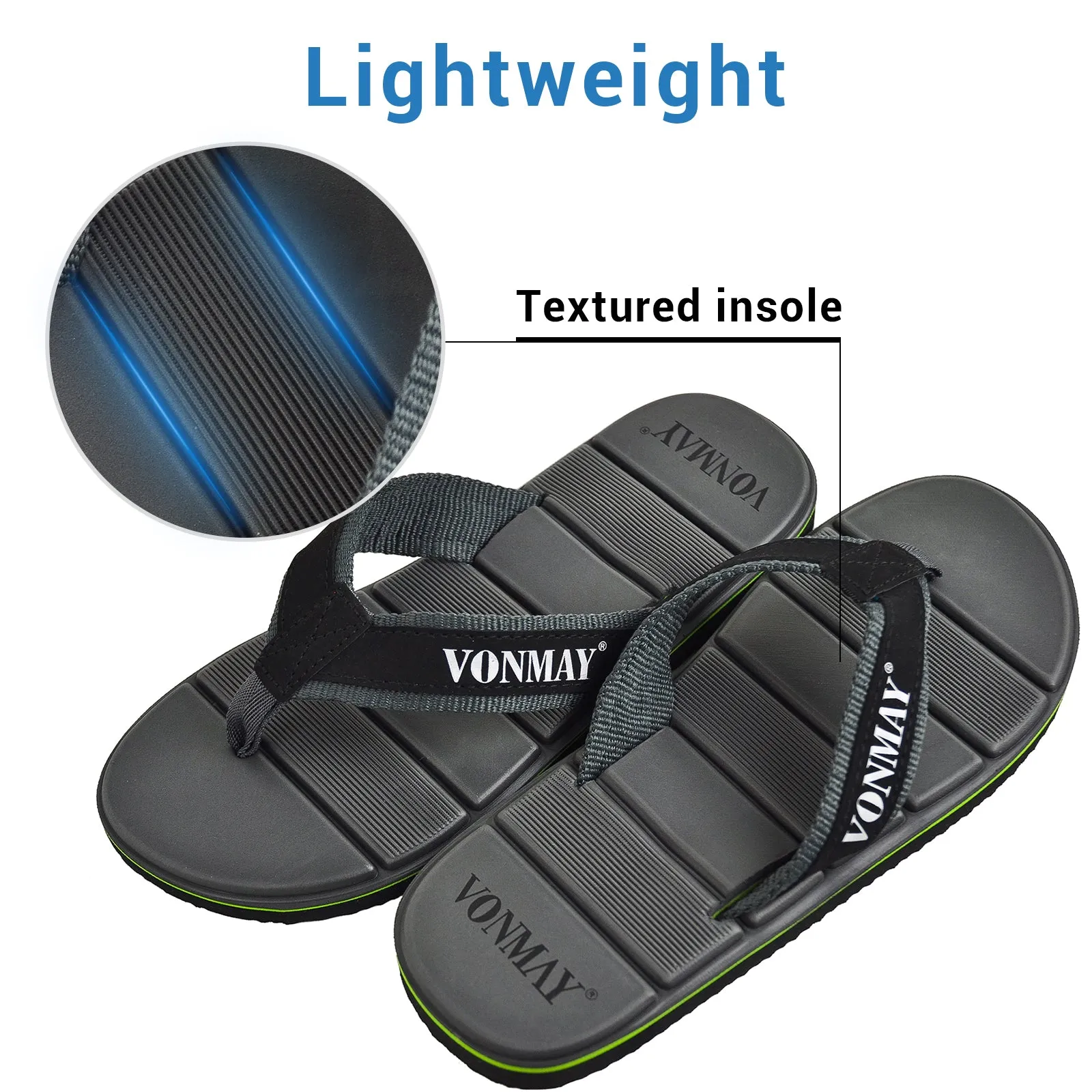VONMAY Men's T Flip Flops Fabric Strap Thong Sandals Outdoor Slippers