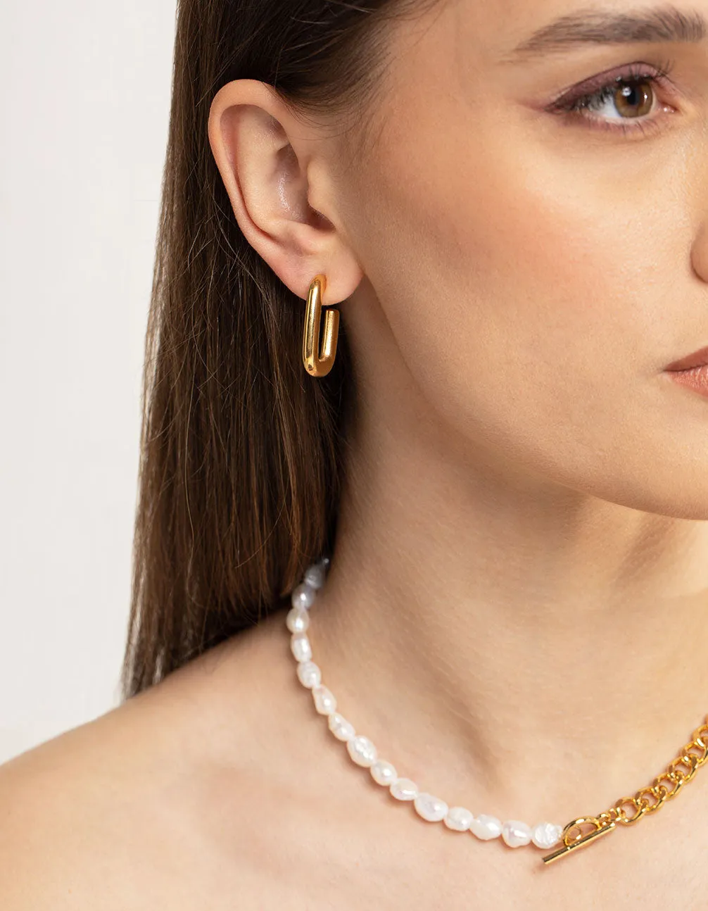 Waterproof Gold Plated Stainless Steel Rounded Square Hoop Earrings