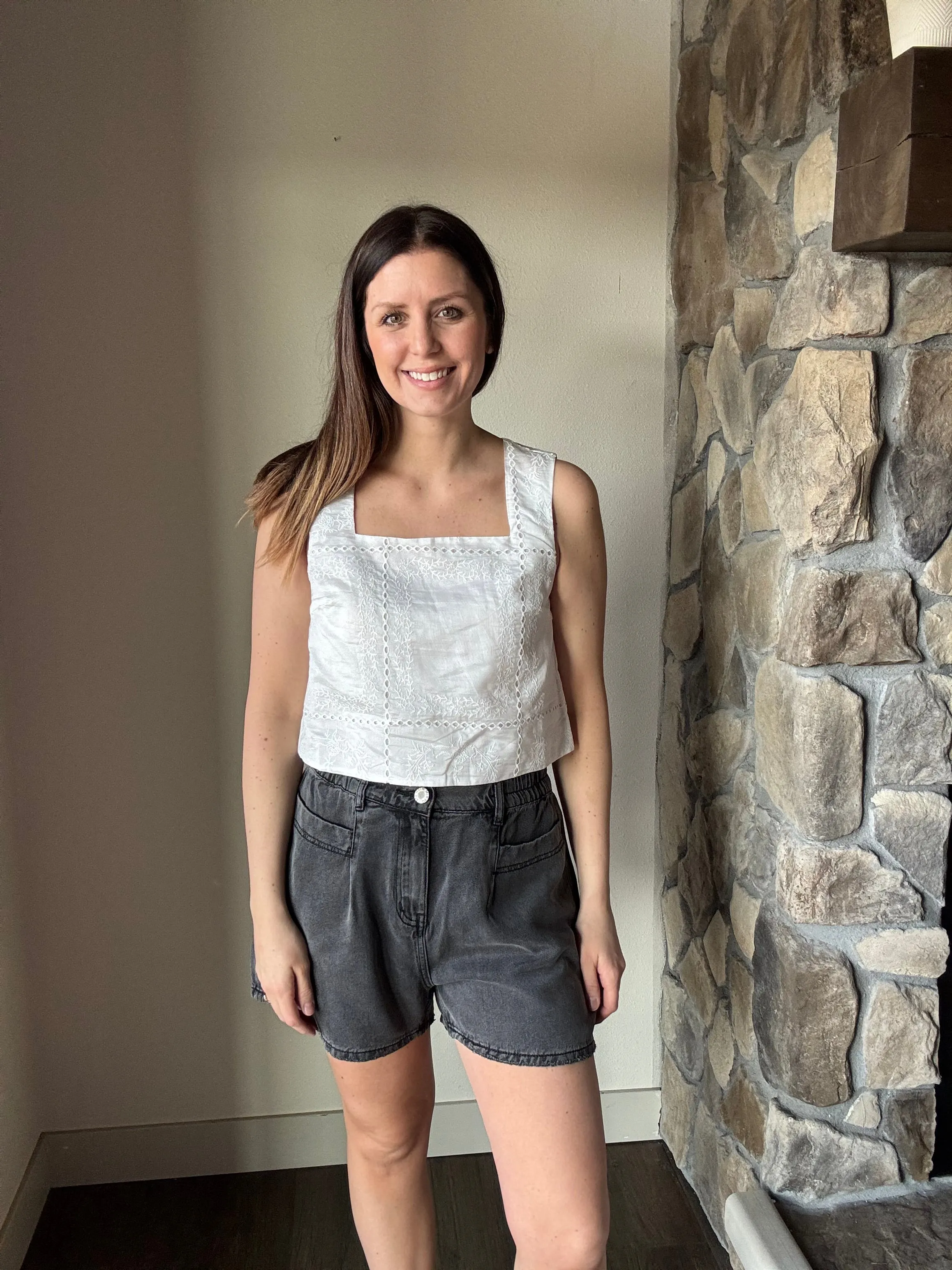 white eyelet cropped tank